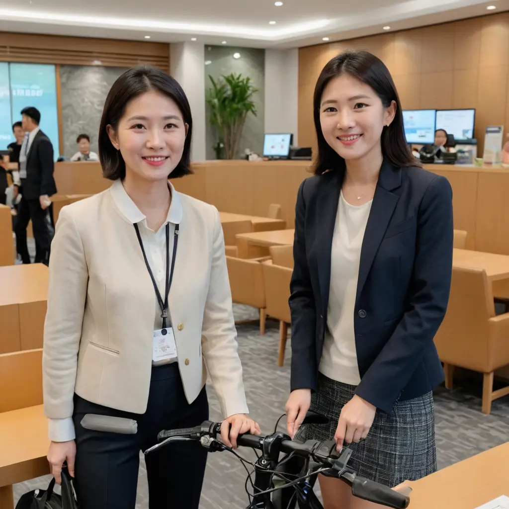 在休息室 In the lounge
同事:你最近比以前来得早多了,搬
家了?
小丽:是啊,你不知道?我上个月就
搬家了,走路二十分钟就到。
同事:那很方便啊。
小丽:我还打算买辆自行车,骑车
七八分钟就能到。
同事:你不是有一辆吗?
小丽:那辆太旧了,要换一辆,很便
宜,两三百块钱。