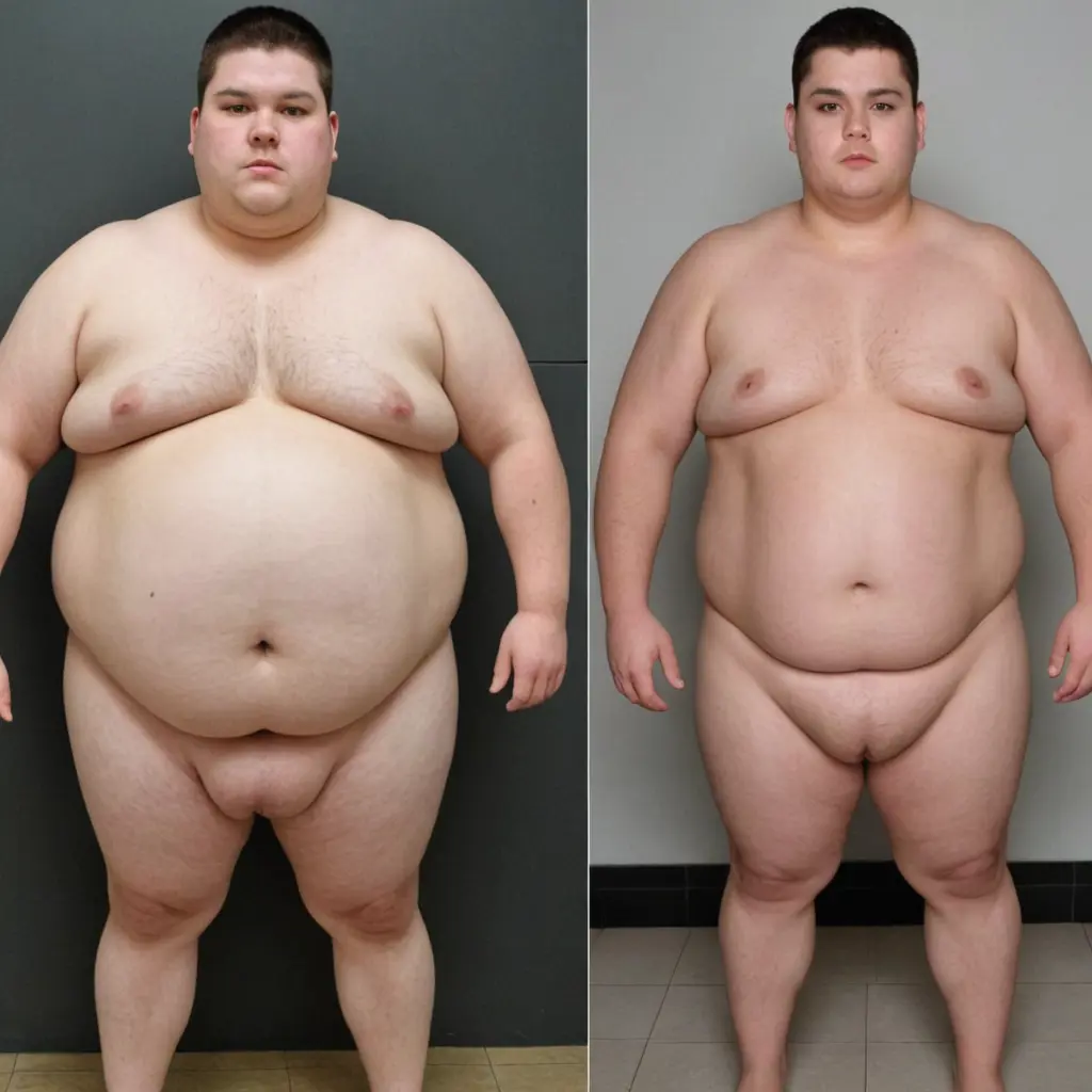“I want two before-and-after photos of a young man who suffered from extreme obesity, weighing 150 kg. After 5 months, his weight became 90 kg. I want the features to look very realistic, and I don’t want the images to look like they were generated by artificial intelligence.”