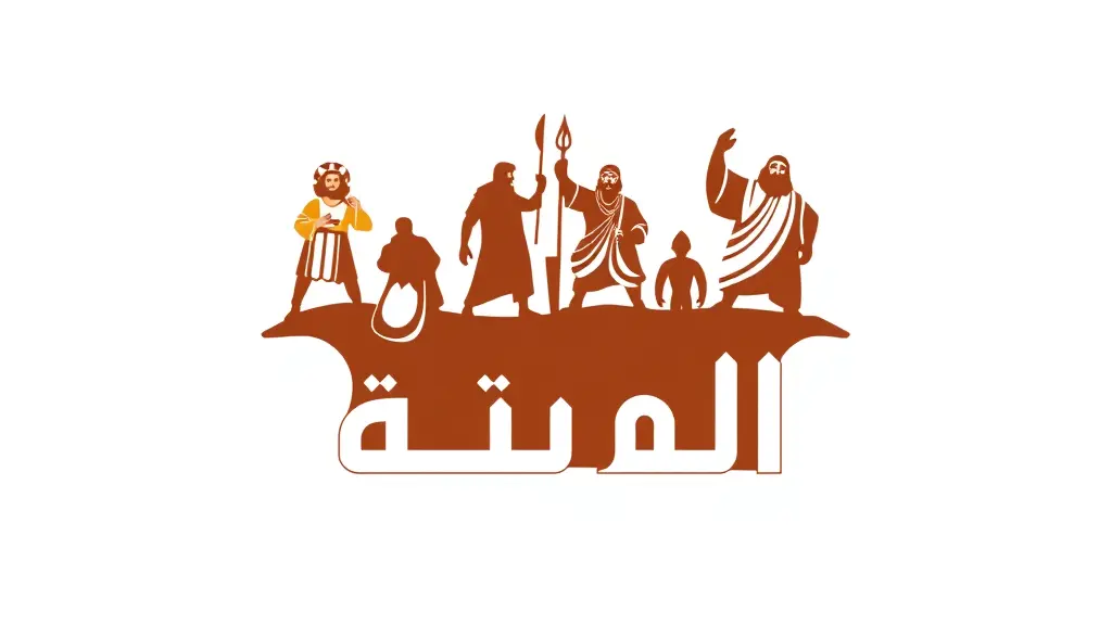 The "أبطال وحكايات" logo is designed to capture the essence of heroic Bible stories. The text "أبطال وحكايات" is prominently displayed in bold Arabic script at the center of the logo, ensuring clarity and visibility. Above the text, vibrant and iconic Bible characters, such as David and Goliath, Moses, and Joshua, are featured. These figures are artistically integrated into the design, complementing the text and adding a dynamic, illustrative element that emphasizes the themes of courage and faith from the Bible.