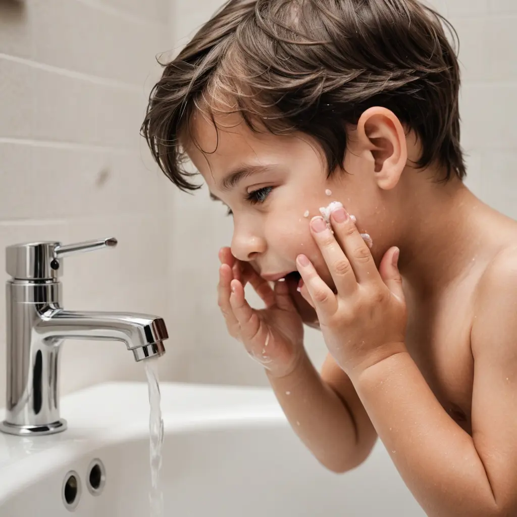طفل يغسل وجهه