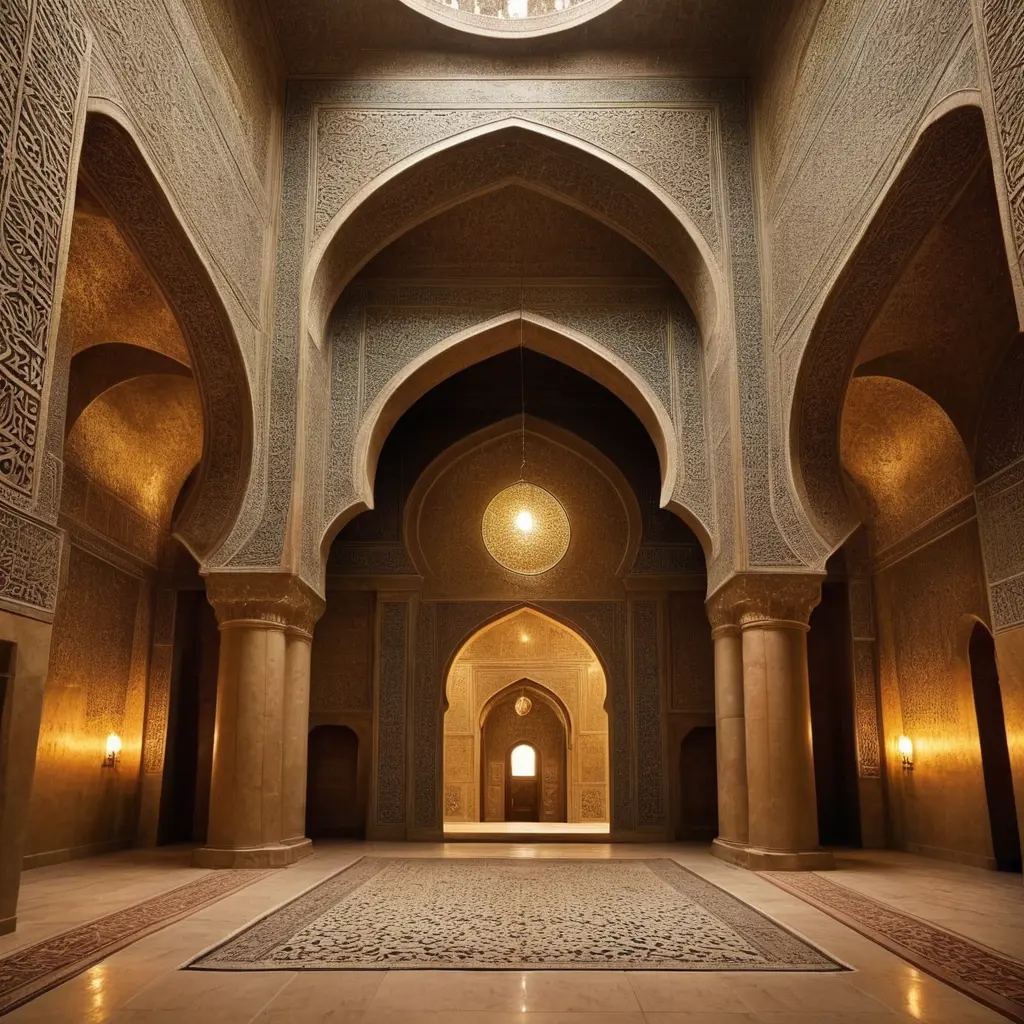 صوره احترافية عن التاريخ الإسلامي. أرغب بأن تكون الصور جذابة وتعبر عن عمق التراث الإسلامي، باستخدام رموز تاريخية مثل، المخطوطات القديمة، الهلال، والأقواس الإسلامية. ألوان الصور يفضل أن تكون غنية ودافئة مثل الذهبي لتعكس الجوانب الثقافية والحضارية. الصور يجب أن تعطي إحساسًا بالفخامة والتاريخ العريق،