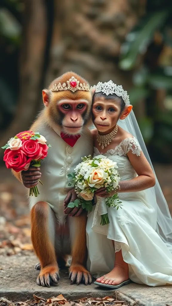 صنع صورة حفل زفاف قرد مع العروسه القرده