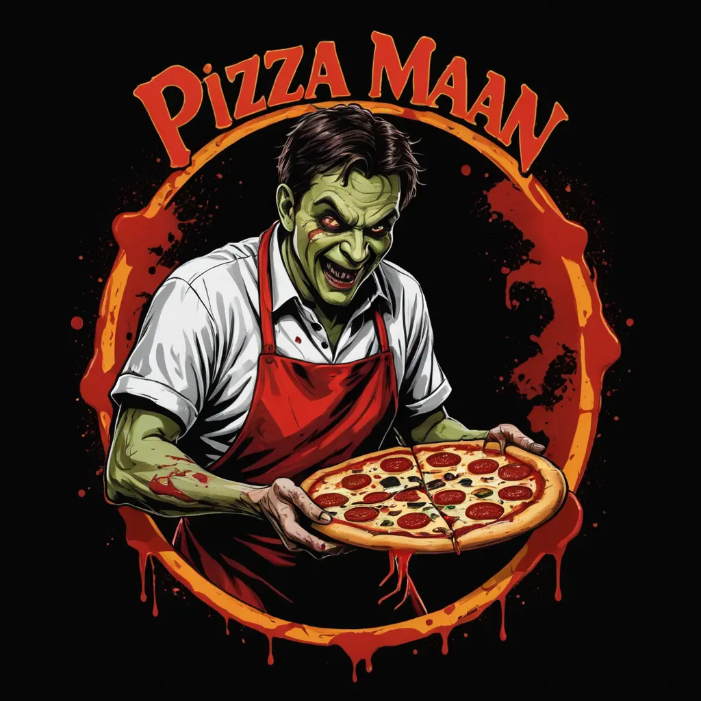 لوجو لعبه رجل بيتزا شرير يمسك بيتزا ملطخه بالدماء مع اضافه الاسم اسفل الصوره pizza man مرعبه رجل البيتزا وحش اضف اسم pizza man في اسفل الصوره مع خلفيه سوداء ملطخه بالدماء رجل البيتزا يمسك سكين لتقطيع البيتزا ملطخه بالدماء رجل البيتزا عفريت مرعب جدااا لون البشره طبيعي
