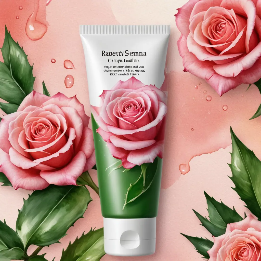 عندي تيوب لوشن كريمي مرطب للبشرة بماء الورد والألوفيرا اريد خلفية مائية مع اوراق الورد والالوفيراوالعسل اترك لي حدود لاضع التيوب ضمنها اضيف عليها صورة التيوب كتصميم بوست انستغرام صورة واقعية الوان مفعمة بالحيوية اضاءة شمس على اجزاء من الصورة