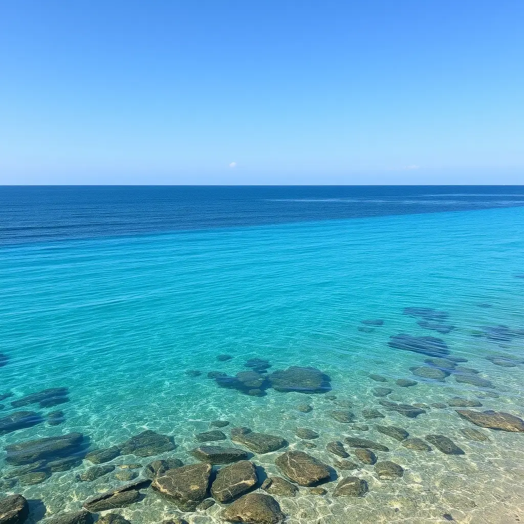 بحر صافي ازرق بالقرب من شاطئ