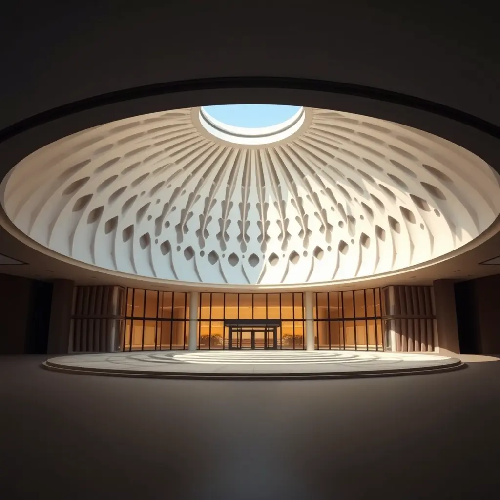 صورة لتصميم مبنى لوزارة التعليم العالي من طابق واحد العبارة "وفوق كل ذي علم عليم" تشير إلى حقيقة أن المعرفة دائمًا نسبية، مهما بلغ الشخص من العلم، فهناك من هو أعلم. لتوظيف هذا المفهوم في **كونسبت معماري**:
1. **التدرج المعرفي**: يمكن تصميم السقف أو الواجهة بحيث تظهر طبقات من التصميمات التي ترمز إلى رحلة التعلم والمعرفة. يمكن أن تكون هذه الطبقات متزايدة في الحجم أو التعقيد.
2. **الضوء الطبيعي**: يمكن استخدام الضوء لإبراز أهمية العلم المتجدد. فتحة مركزية في السقف تسمح بدخول الضوء الطبيعي بشكل يوحي بالتنوير والارتقاء بالعلم.
4. **مفهوم الإرتقاء في الفضاء الداخلي**: يمكن تقسيم المبنى إلى مستويات ترتبط بارتفاع في السقف أو تدرج في الأرضيات كرمزية لارتقاء المعرفة