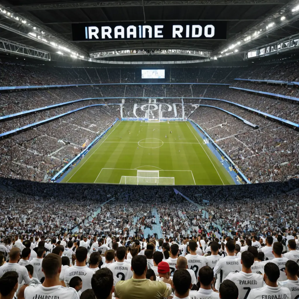 صورة لمدرجات ملعب كرة قدم ممتلئة بمشجعي ريال مدريد اذ يرتدون كلهم قميص رونالدو حيث يظهر اسم رونالدو في مقدمة كل الأقمصة و تظهر في الخلفية صورة كريسيانو رونالدو في مباراته حيث سجل في شباك بوفون مقصية وتيفو جميل فيه شعار ريال مدريد و صورة كريسيانو رونالدو