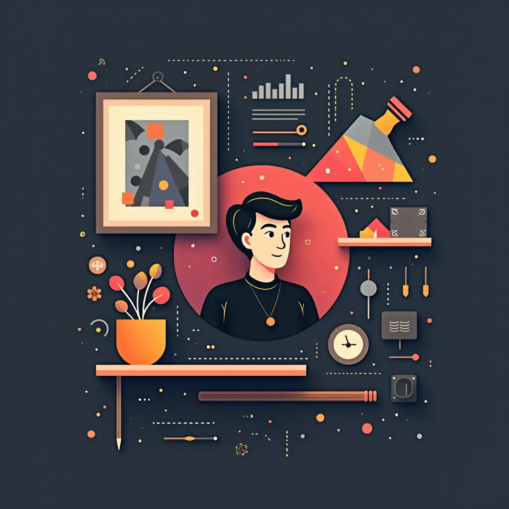 تصميم بصري مبسط وأنيق يركز على الجوانب البصرية والإبداعية للمصمم:
استخدام ألوان وخطوط وتكوينات بسيطة وجذابة بصريًا.
تضمين صورة أو رسم توضيحي للمصمم أو لعمله الفني.
التركيز على الجوانب الإبداعية والفنية دون الحاجة إلى نص.
تصميم يعكس طبيعة عمل المصمم الجرافيكي:
استخدام أشكال هندسية وتكوينات تجريدية لإظهار الجوانب التقنية والإبداعية.
تضمين عناصر تصميمية مثل الفرشاة أو القلم الرصاص أو الألوان.
توظيف تأثيرات بصرية مثل الظلال أو التدرجات للحصول على مظهر احترافي.
استخدام طرق تصوير أو توضيح مميزة تعبر عن أسلوب المصمم.
تضمين رموز أو عناصر بصرية تشير إلى مجال عمل المصمم.
أهم ما يجب مراعاته هو تحقيق توازن بين البساطة والجاذبية البصرية، بحيث ينقل التصميم المهنية والإبداع دون الحاجة إلى استخدام النص.