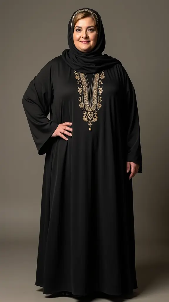 Beautiful 50 year old woman - curvy body - plump body - wearing an Iraqi abaya
