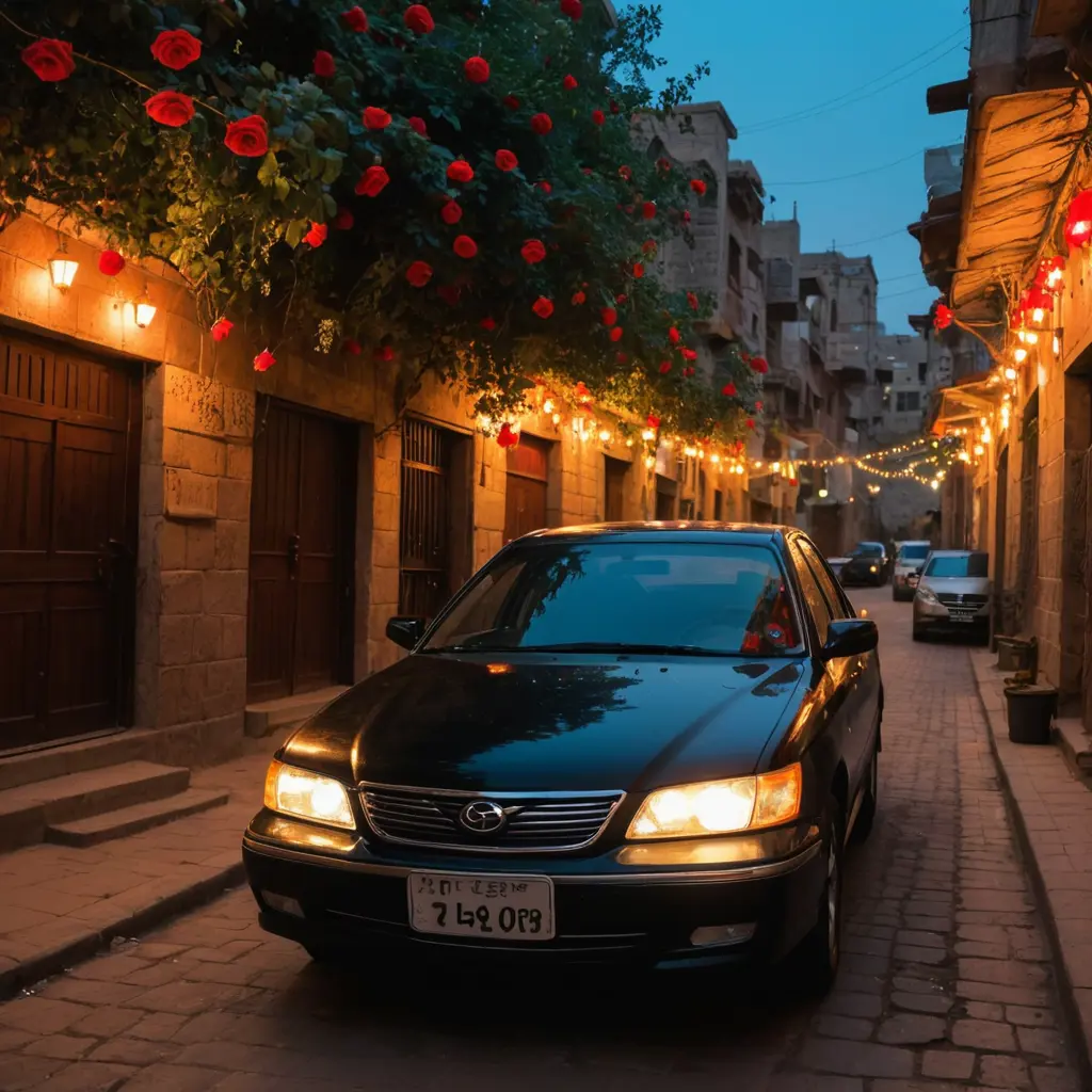 صوره سيارت كامري سوداء ومصابيحها الجميله باللون الاحمر ومزينه بالاضواء في كل مكان وعليها رسومات فخمه ومخيفه وعجلات راءعه ويكون باليل في احد شوارع صنعاء القديمه ويوجد اشجار خضرء تحمل ورود حمراء صنعاء القديمة، حيث تبرز المباني التقليدية المصنوعة من الطوب الأحمر والزخارف الجميلة التي تميز الهندسة المعمارية في صنعاء. البيئة حولها تعكس طابع المدينة القديم بأزقتها الضيقة وأبواب البيوت المزخرفة." وفي اشارع اشجار خضرء تحمل ورود حمراء