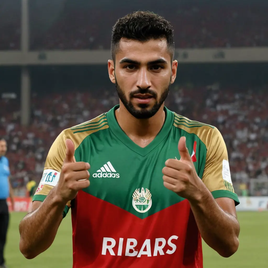 صورة الاعب العراقي ايمن حسين في يده طبر