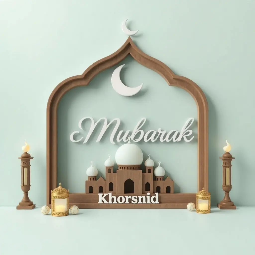صورة مزخرفة عيد مبارك وعليها اسم Khorshid