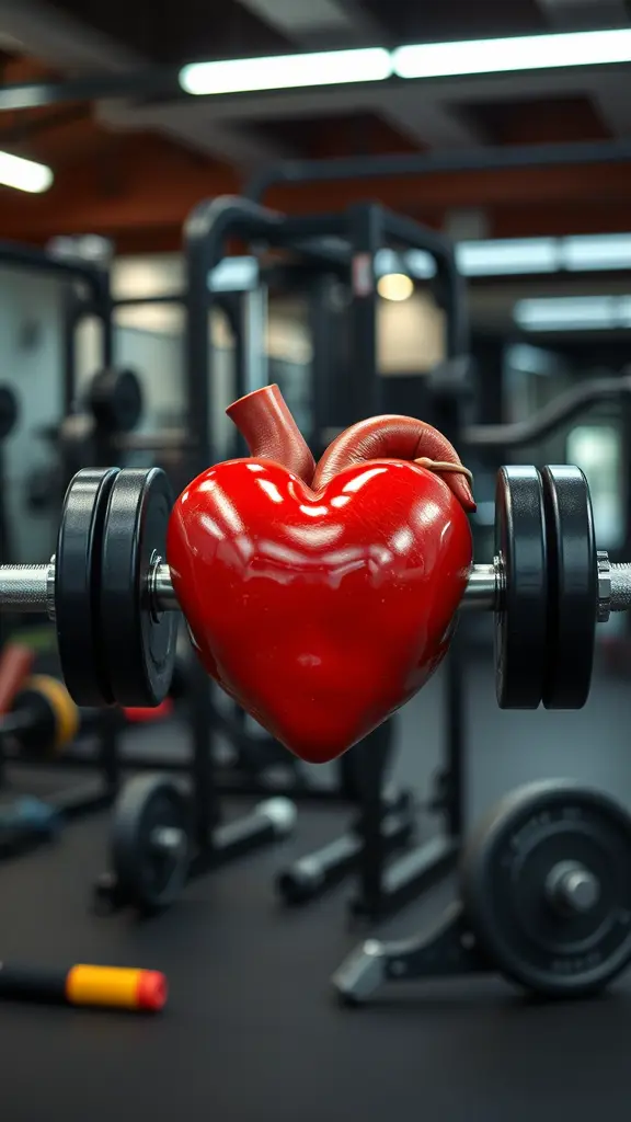 صورة قلب يمسك حديد تدريب الخلفية جيم به معدات التدريب الرياضية.
