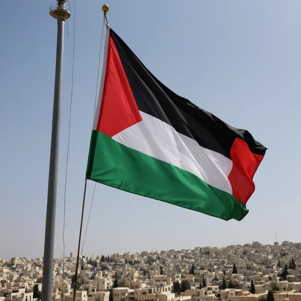 علم فلسطين الجديد ومكتوب لا اله الى الله بالأحمر