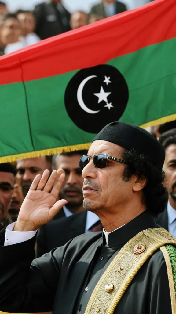 معمر القذافي وخلفة علم ليبيا