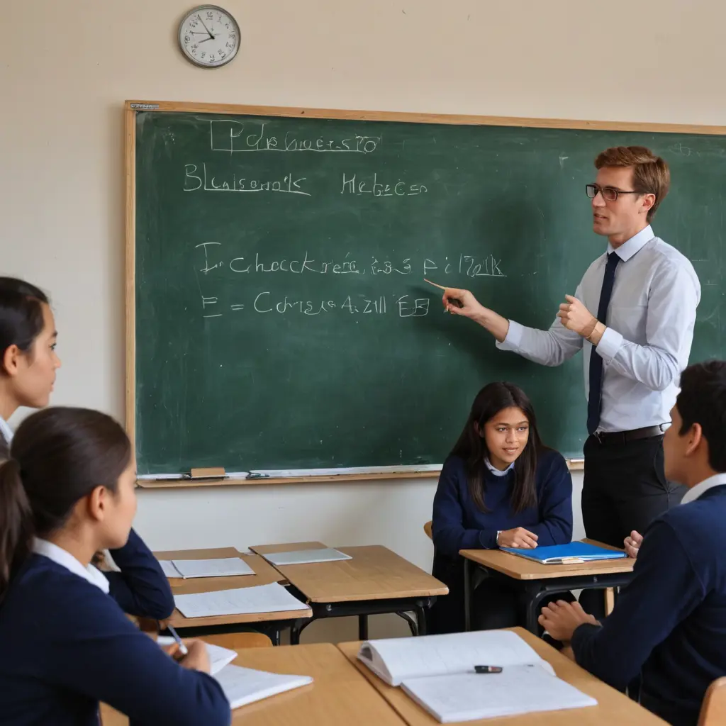 مدرس رياضات يشرح على السبورة لبعض التلاميذ في الفصل