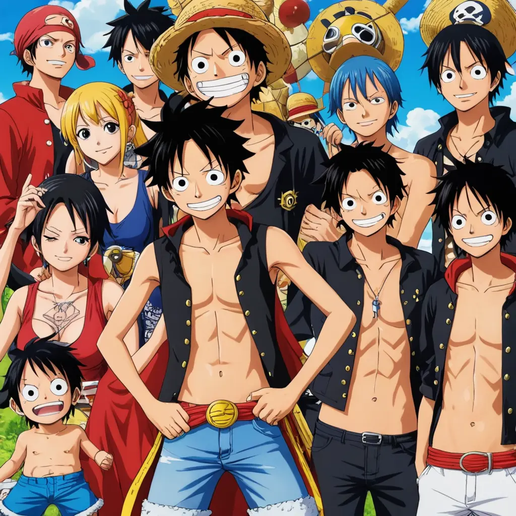 إيمو ساما من انمي وون بيس ولوفي وطاقمع معه