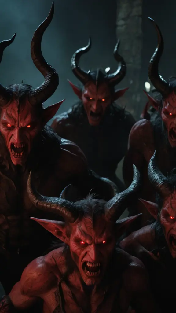 صوره شياطين وجههم احمر ولهم قرون وجوههم للشاشه وجسمهم احمر