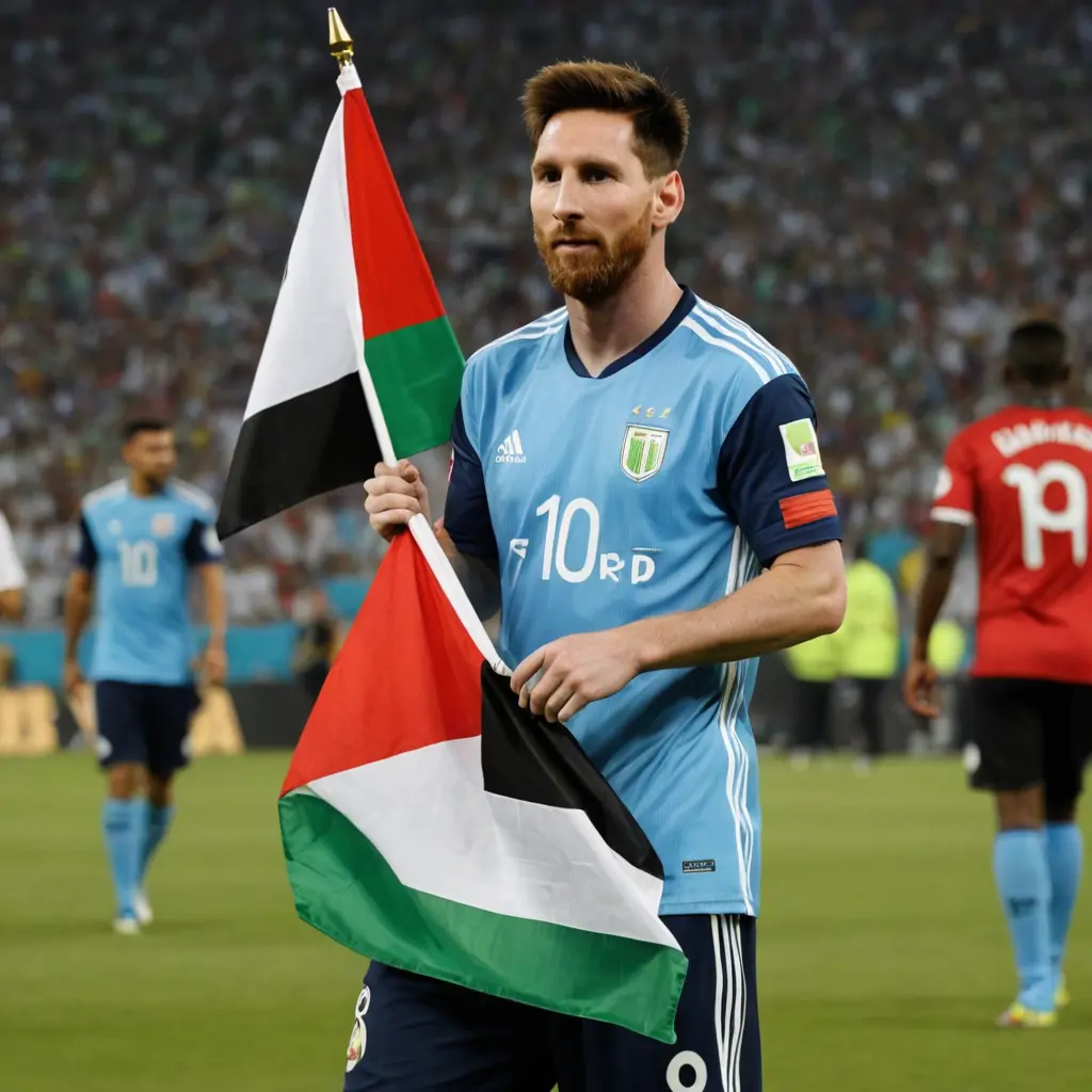 ميسي يحمل علم فلسطين والعراق