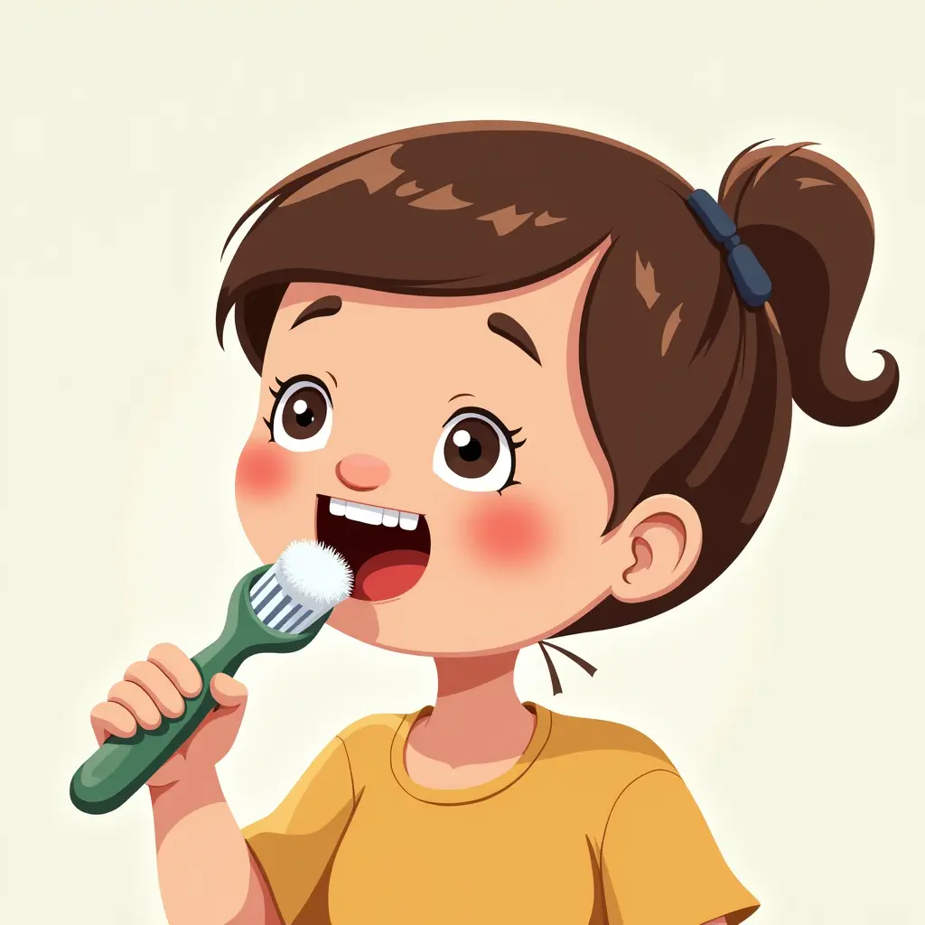 طفلة كرتون تغسل أسنانها