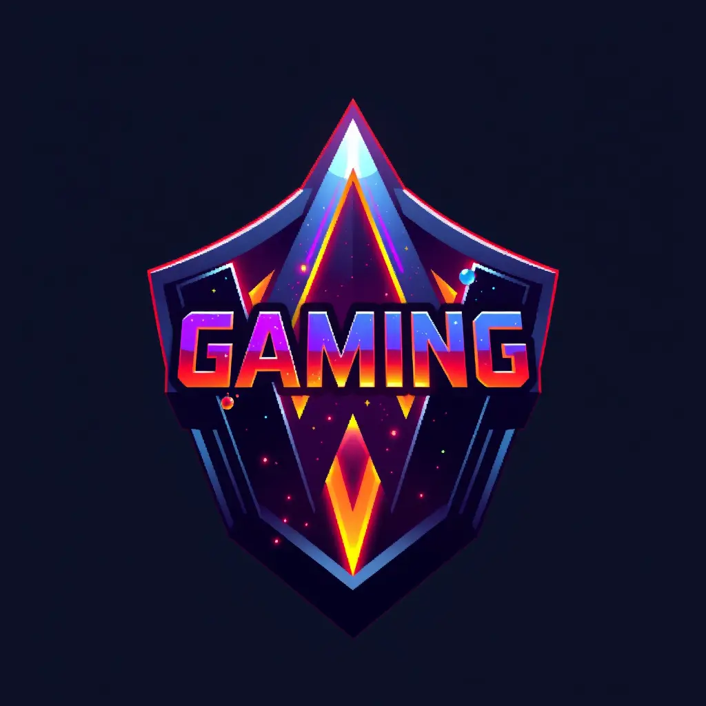 شعار جميل لشركة ألعاب، حرف w مع تأثيرات مجرة، بأسلوب فني حيوي يشبه ألعاب البكسل