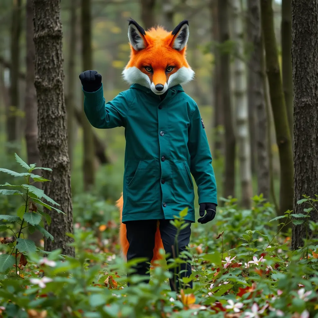 شخص متنكر بزي ثعلب في الغابة