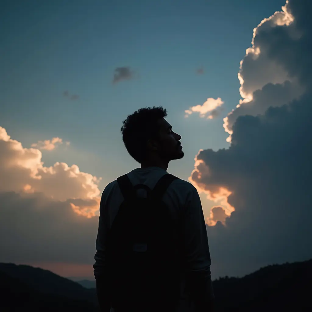 خيال شخص ينظر الى السماء وهو يحلم