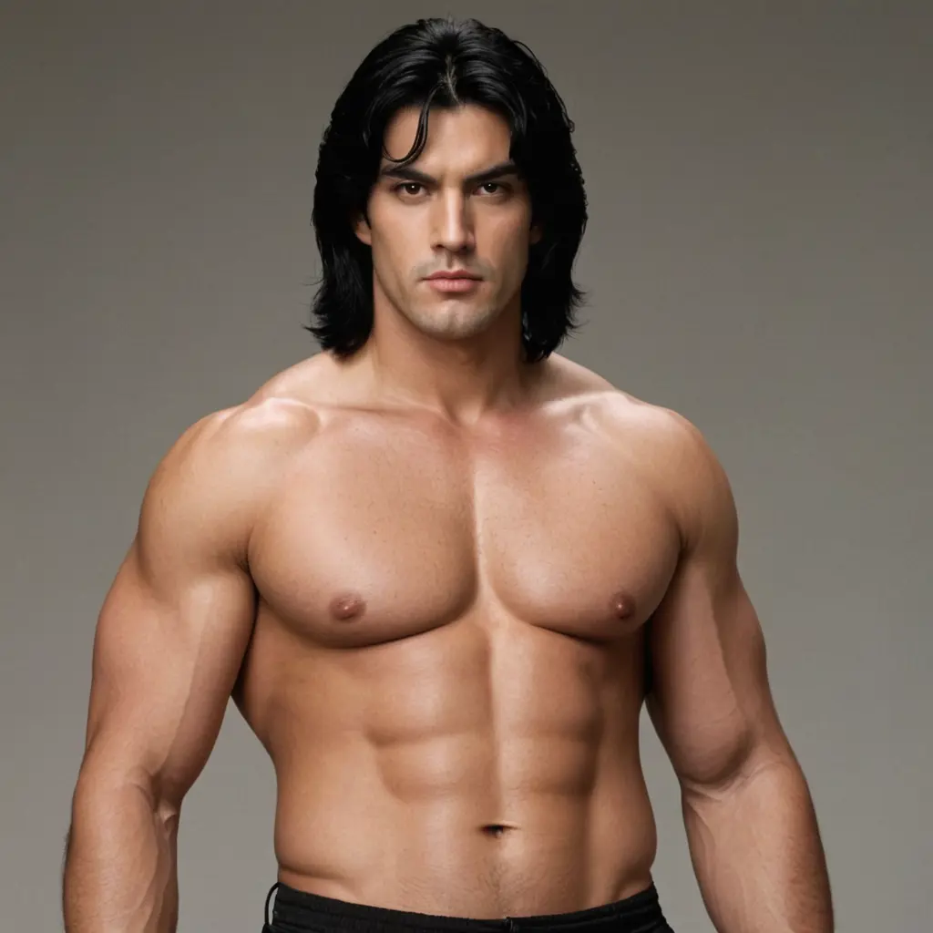 رجل طويل وضخم وشعره اسود كثيف وعيناه سوداوان