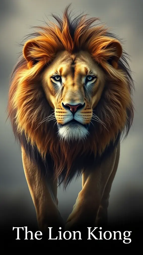 صورة اسد حقيقي وتحت الصوره يكتب بالانجليزيه اسم The Lion king