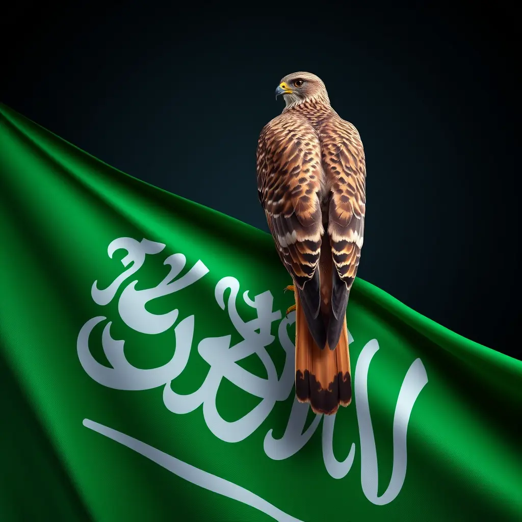صقر على ظهره علم السعودية