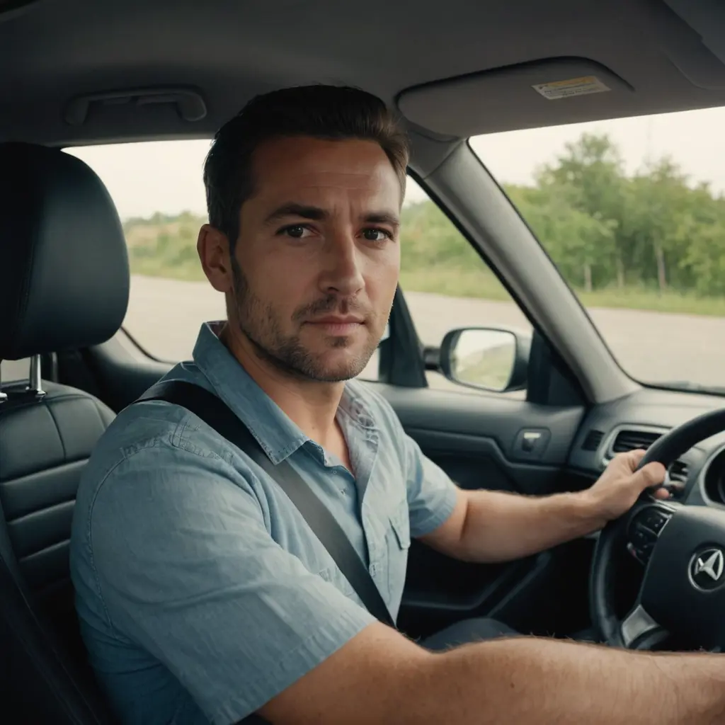 رجل يسوق في السياره وينظر امام الكامره