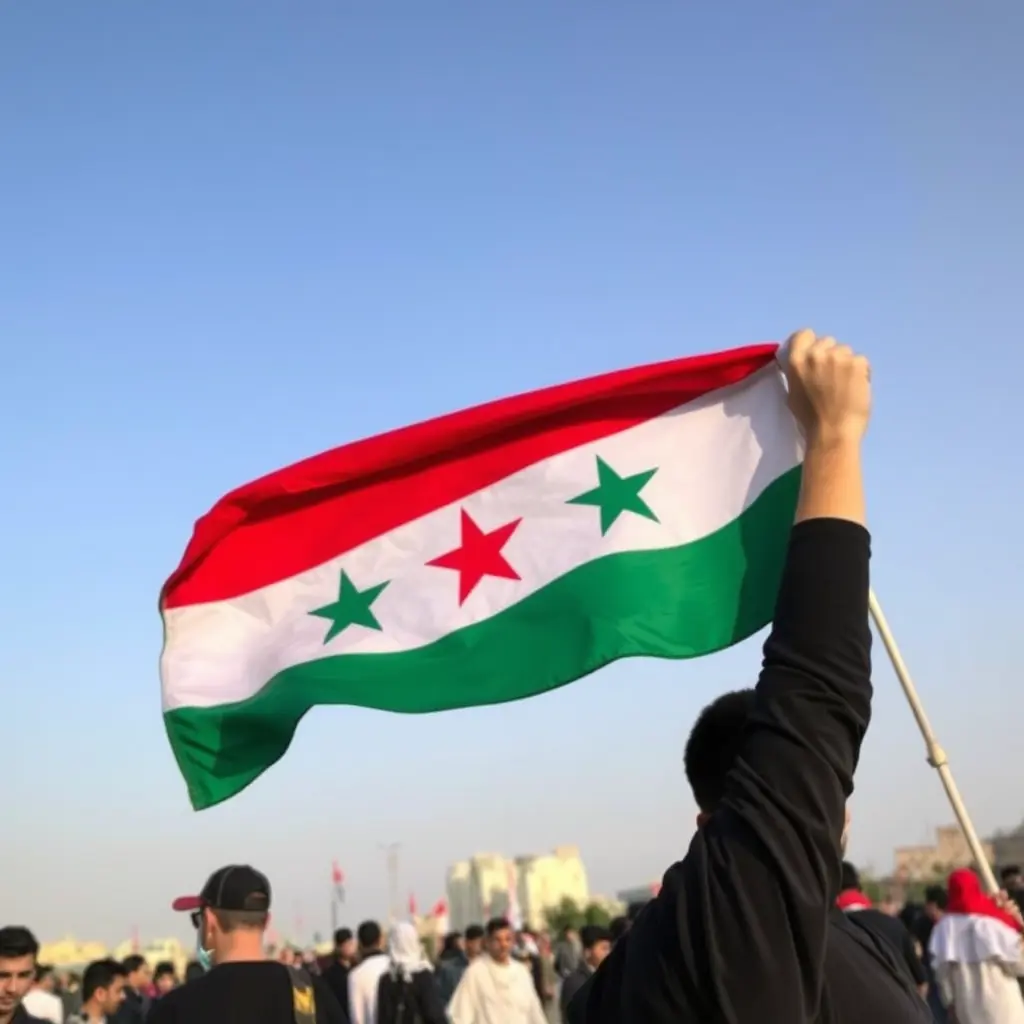شخص حامل علم سوريا الجديد في كربلاء