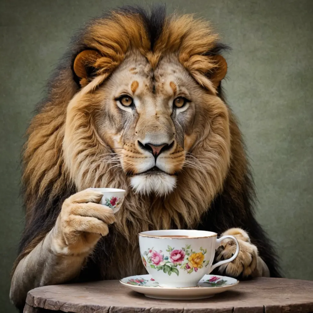 اسد مع فنجان شاي