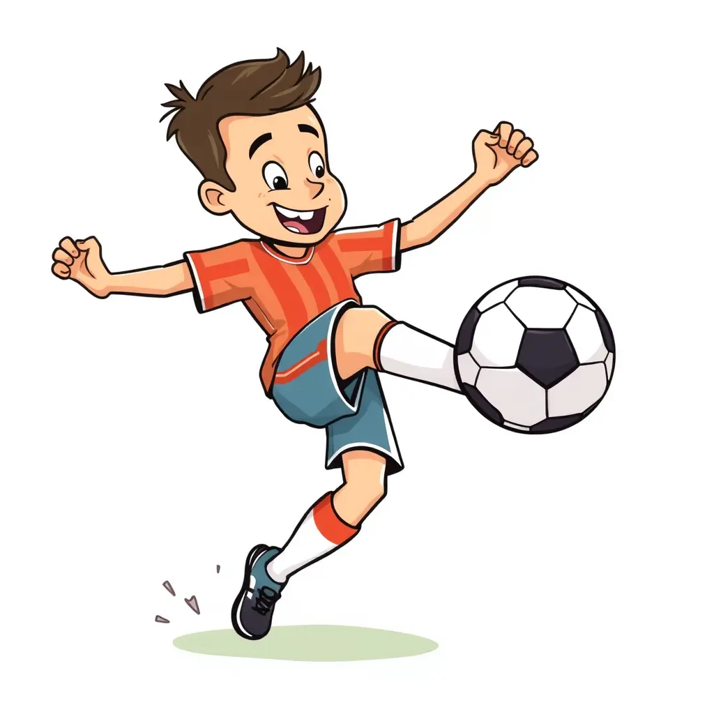 رسم كاريكاتوري للاعب كرة قدم يركل الكرة مع بروز أصبع قدمه الكبير