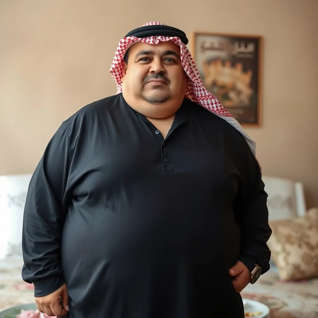 رجل سمين خمسيني سعودي غير راض عن جسمه ووزنه