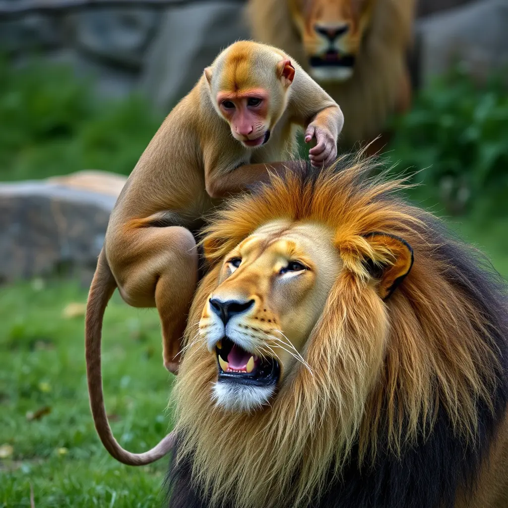 قرد فوق اسد