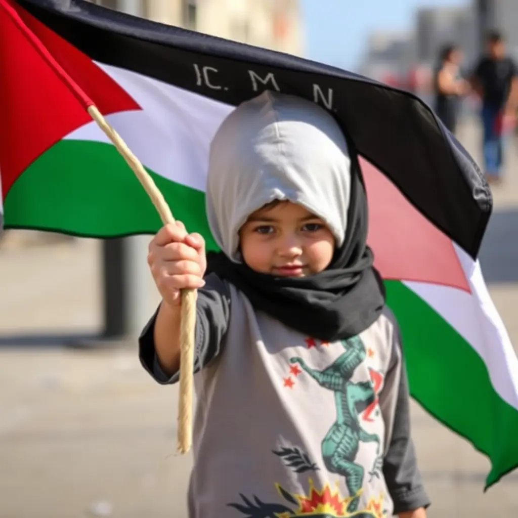 طفل يحمل علم فلسطين