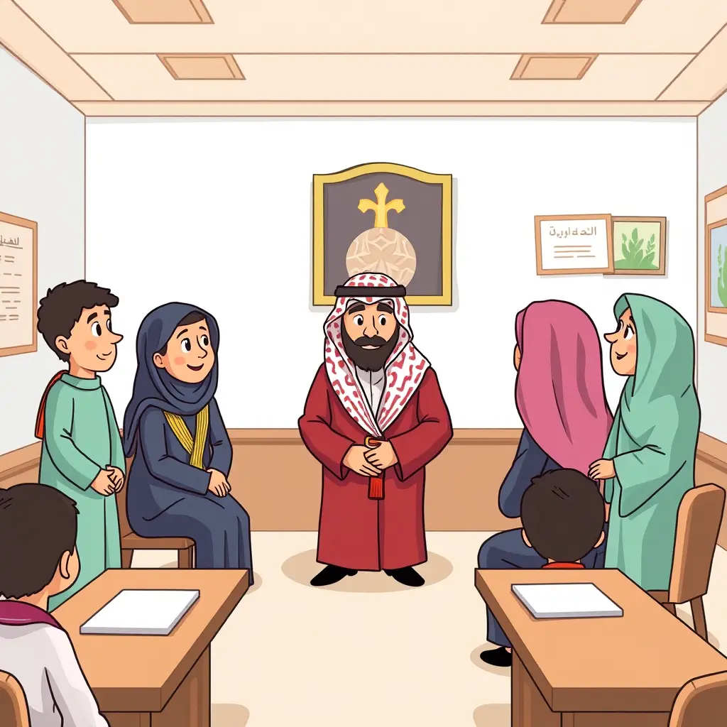 إجتماع أولياء الأمور سعودي بدون خليفية داخل مدرسة مع المعلمين كرتون