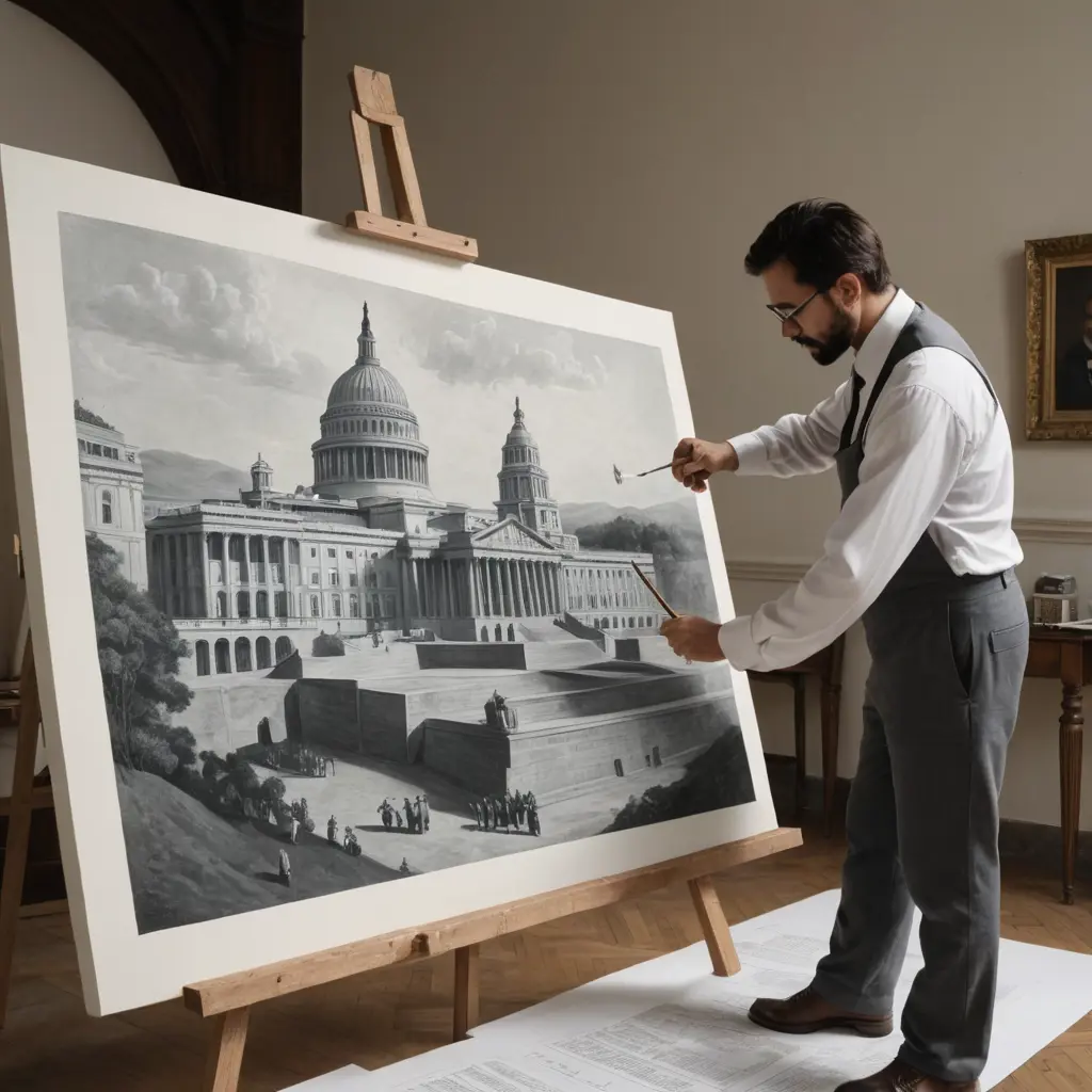 ثلاثية الأبعاد رسام يرسم مستند حكومي على لوحة