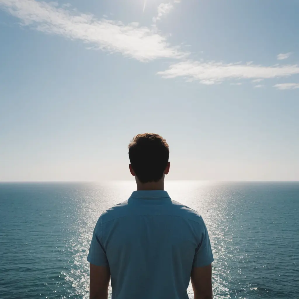 صورة رجل من الخلف ينظر للبحر