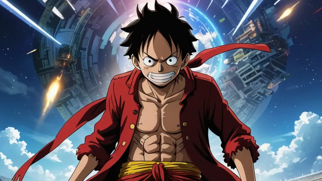 صورة للوفي ون بيس المستقبية مع خلفية مستقبلية