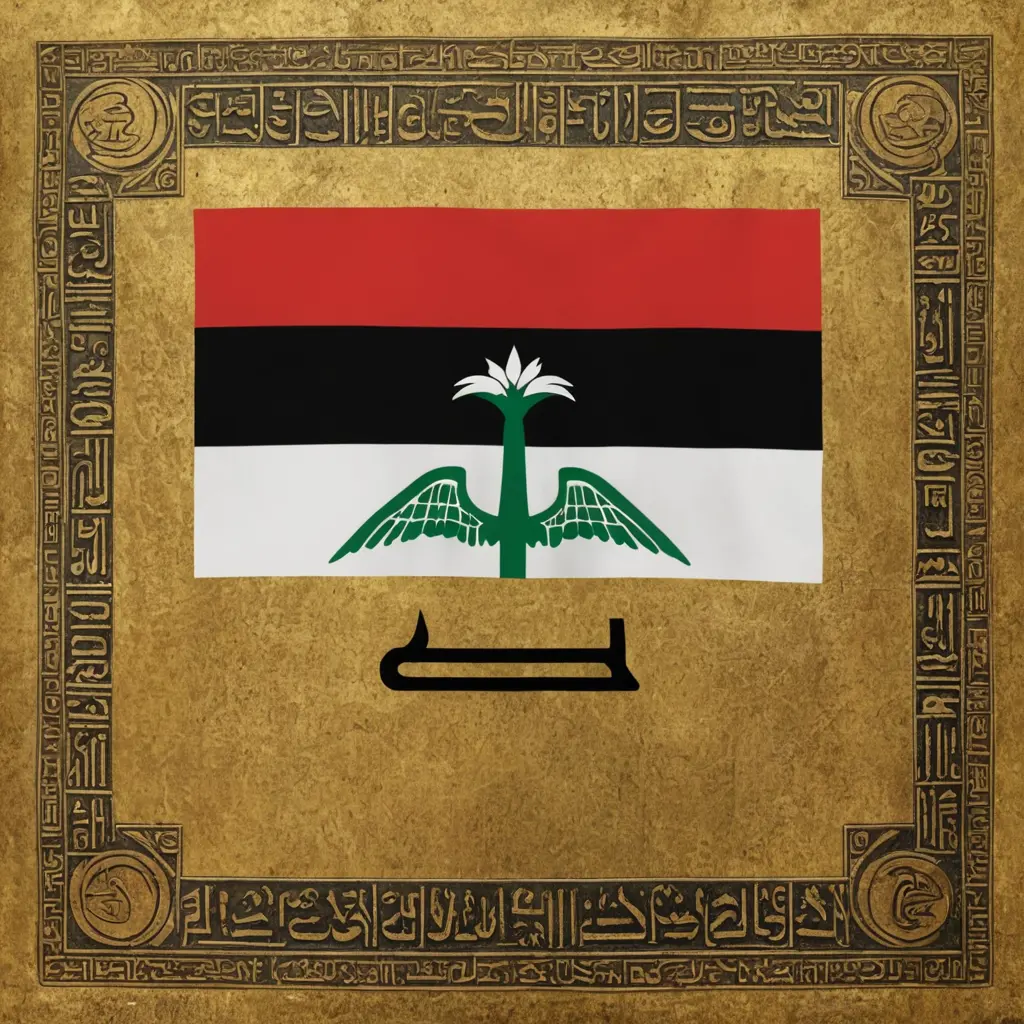 علم العراق مع رموز سومرية والحضارات العراقية