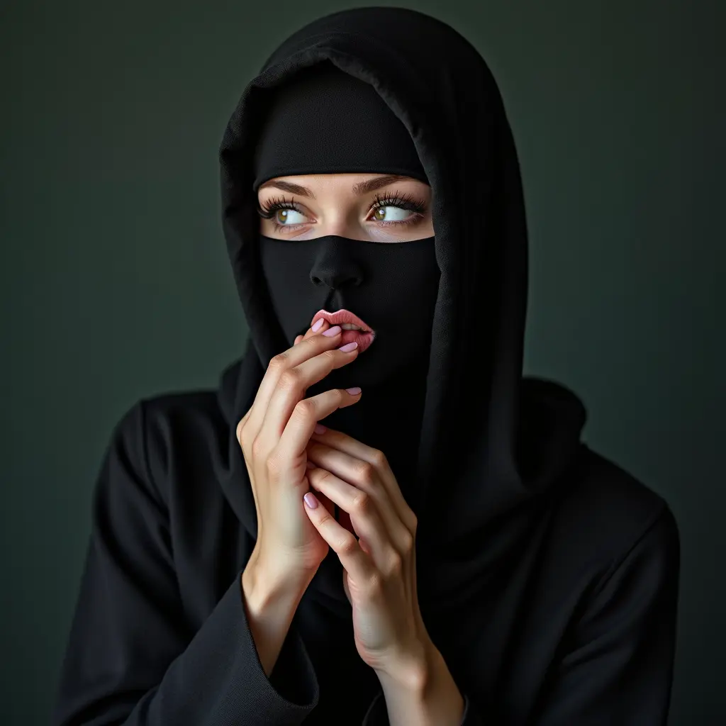 بنت محجبه تلحس يدها