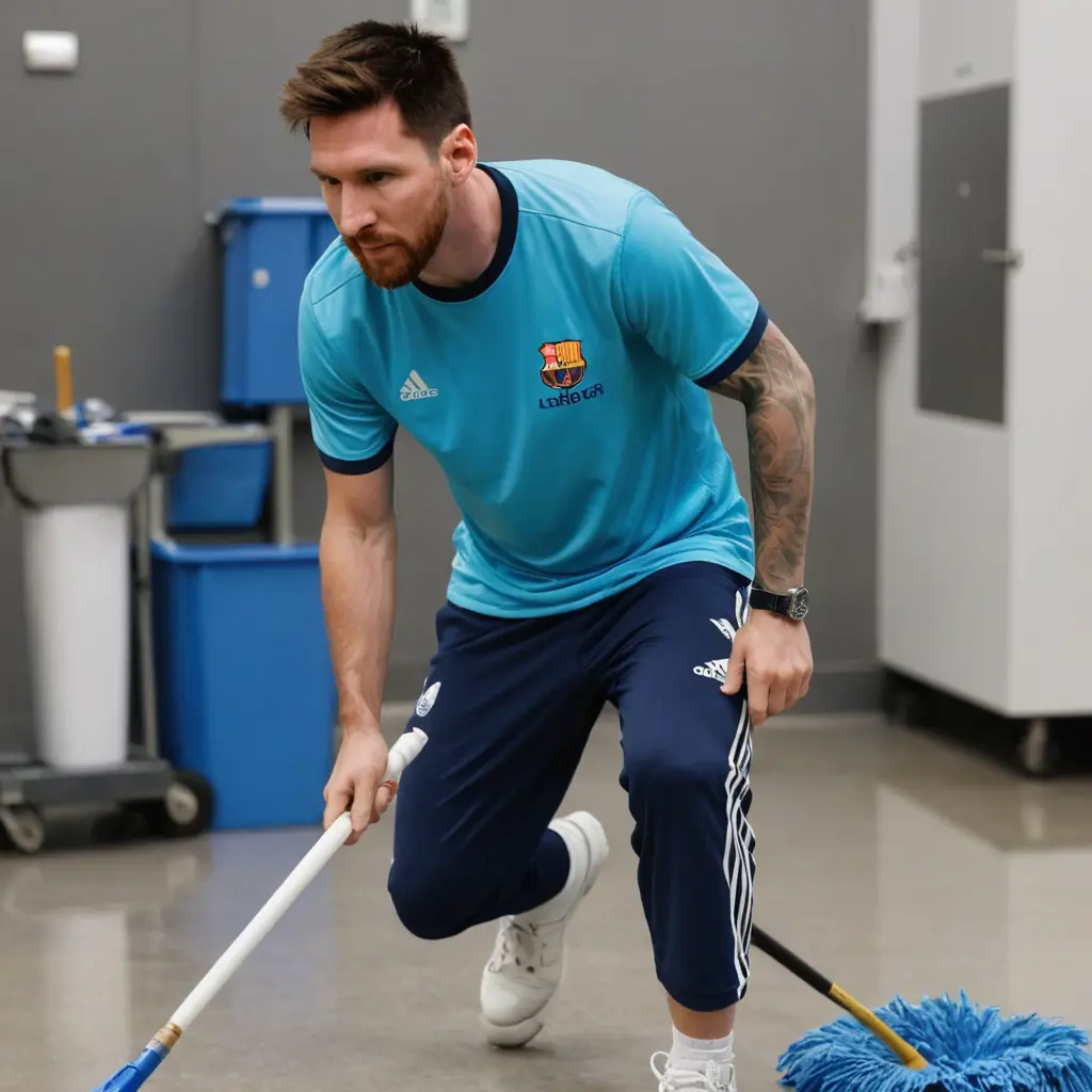 ميسي يعمل كعامل نضافه