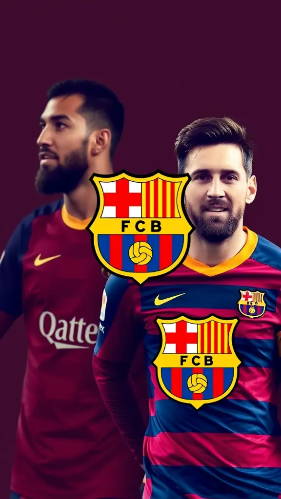 صورة لمين يمال وميسي خلفية جوال مع شعار برشلونة