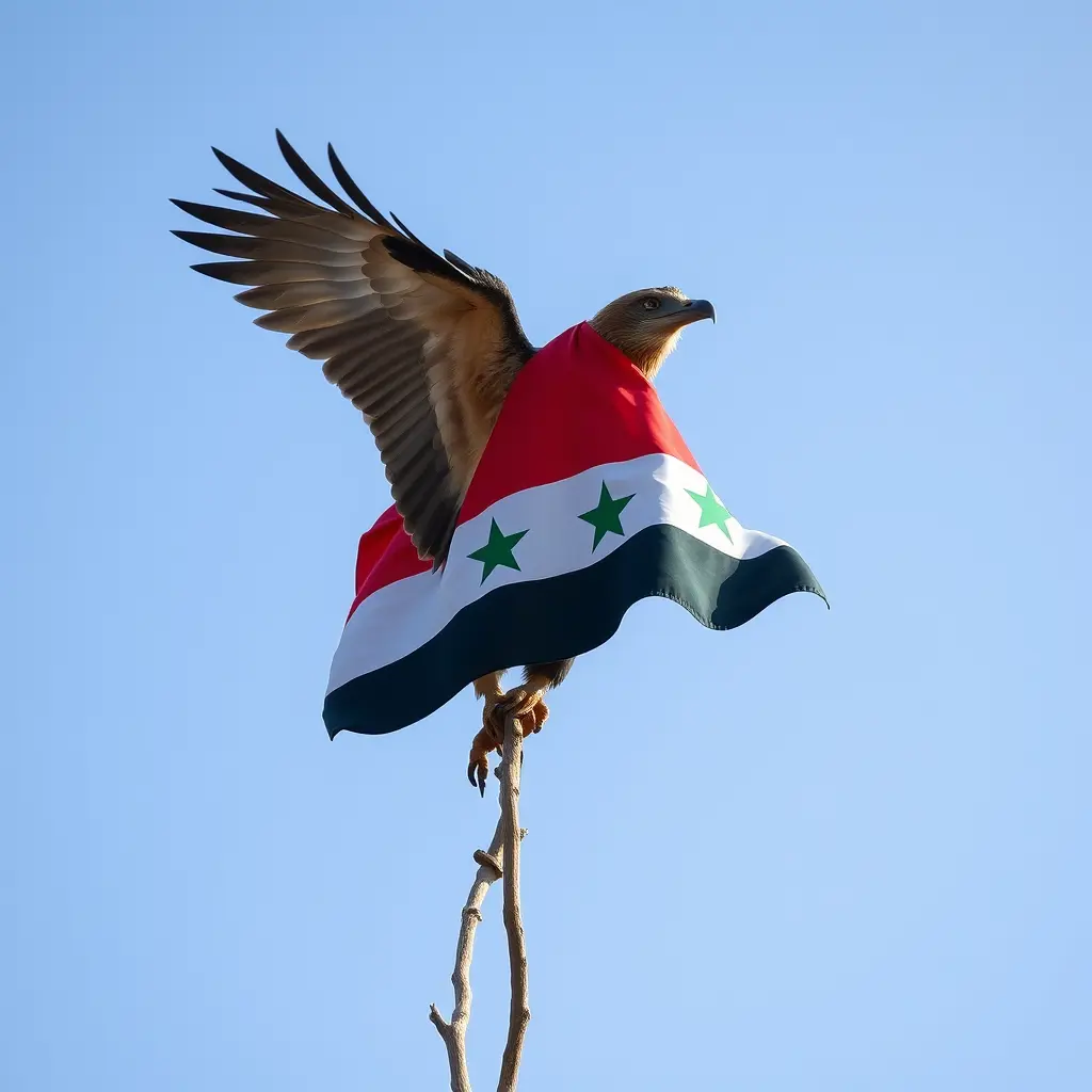 طائر الشاهين مع علم الثورة السورية