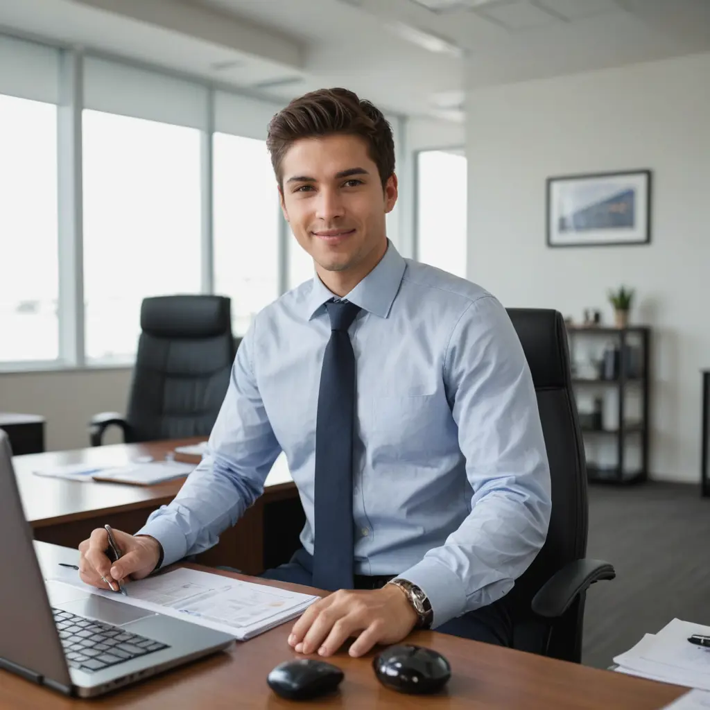 رجل اعمال في مكتبه شاب