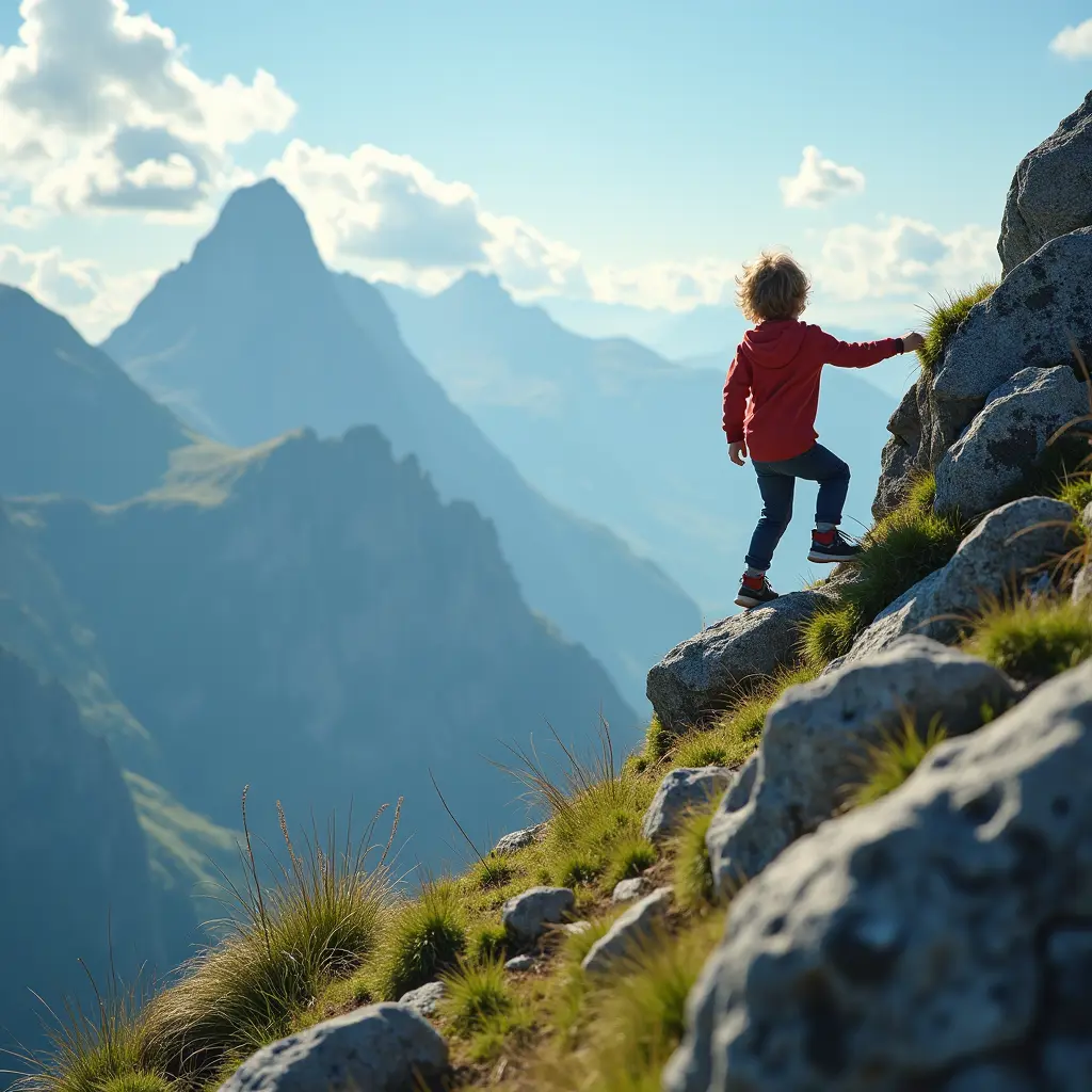 طفل يتسلق جبل