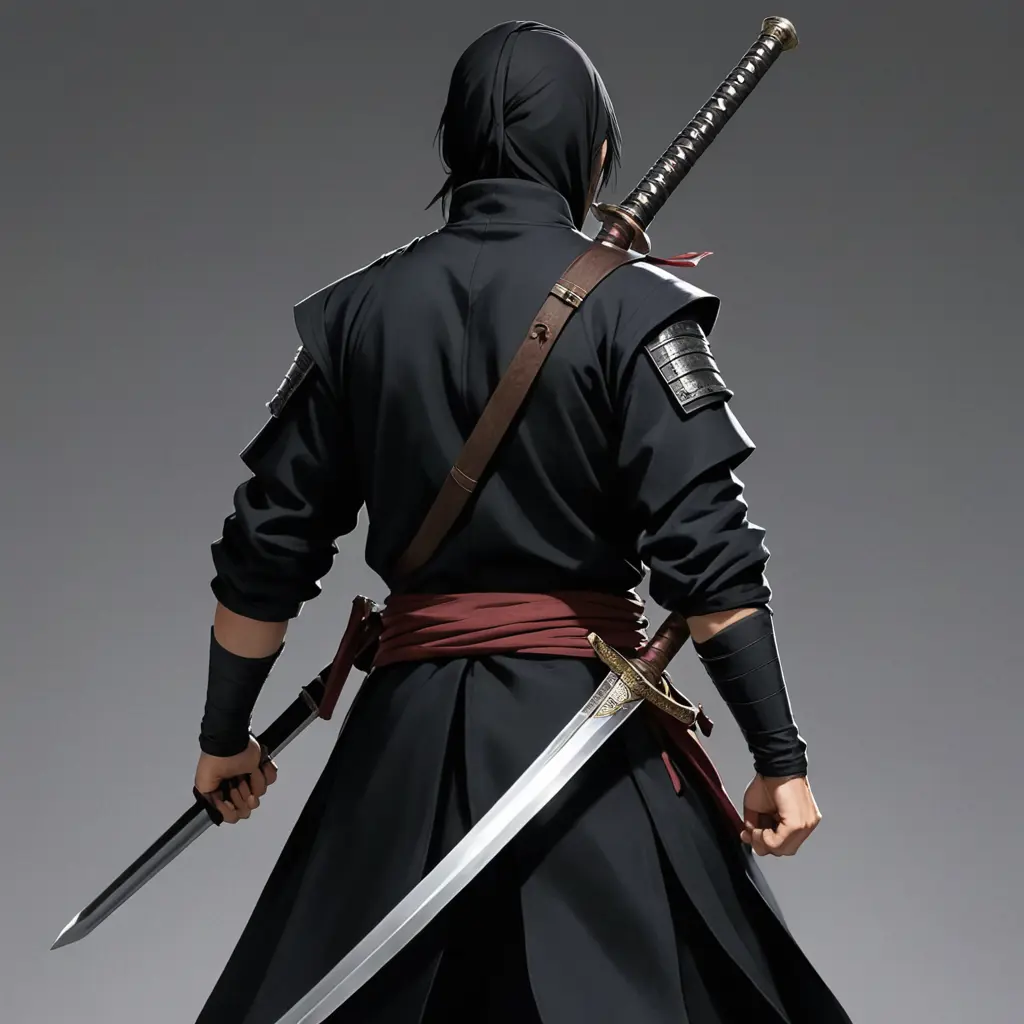 اريد صورة لشخص يحمل سيف على ظهره كالنينجا على شكل انمي
