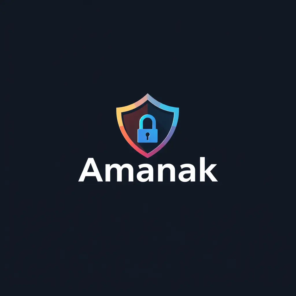 Generate a detailed  logo in 2d for a company named 'Amanak'  . The logo should prominently feature Innovative idea and shield and lock .